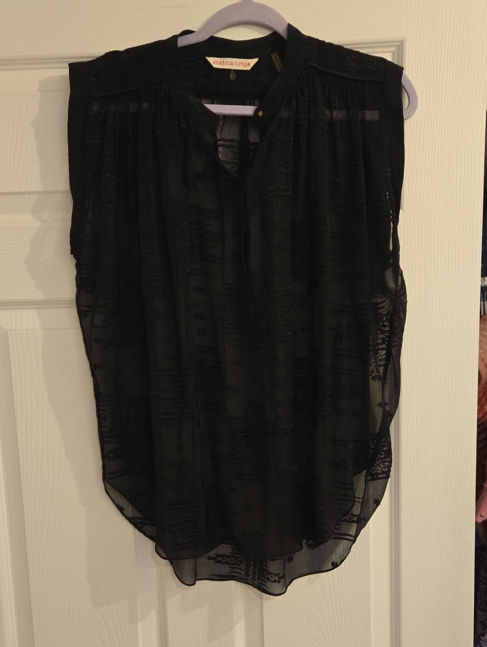 Rebecca Taylor Black Sheer Sleeveless Blouse Size 6